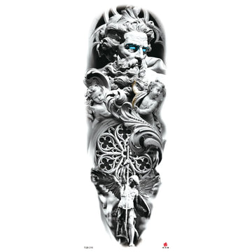 Qfdian Full Arm Tattoo Waterproof Temporary StickerCool Skull Fish Dragon Lion Clock Men Women Art Fake Sticker Glitter Style